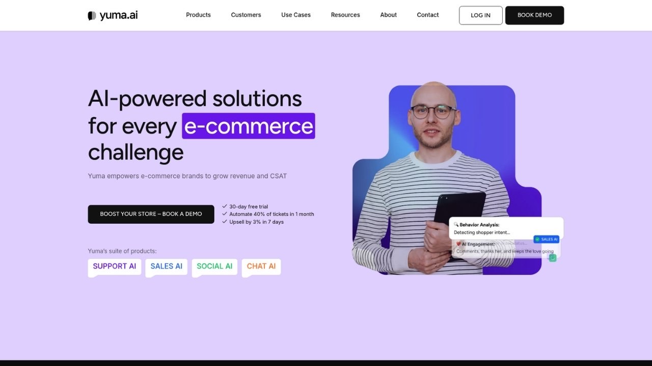 A screenshot of the Yuma AI homepage