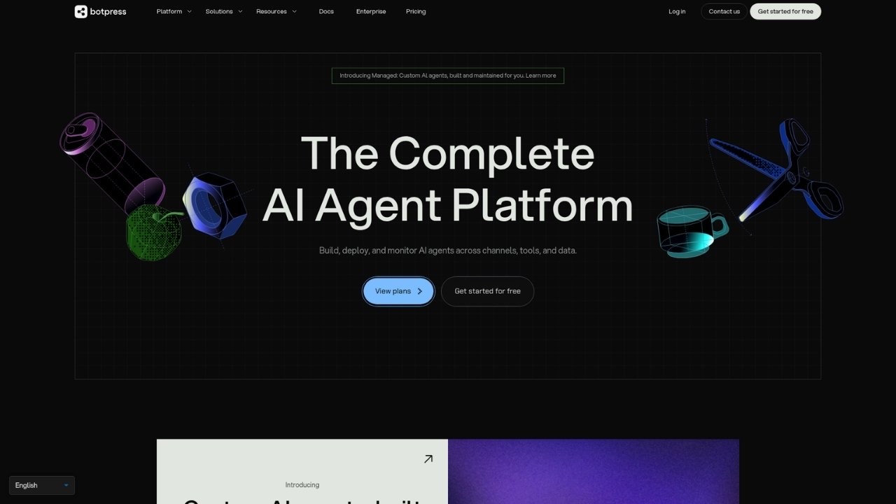 Botpress AI agent builder homepage