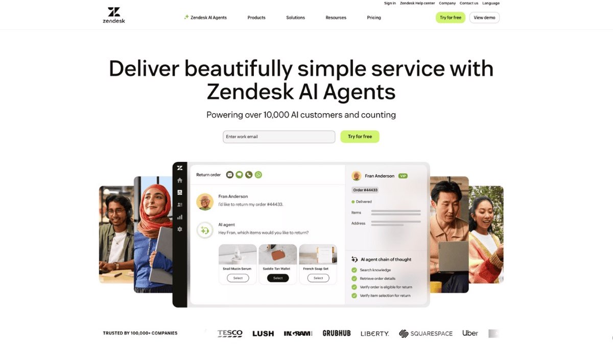 Zendesk CRM help desk software homepage