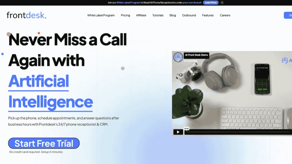 A screenshot of My AI Front Desk's homepage