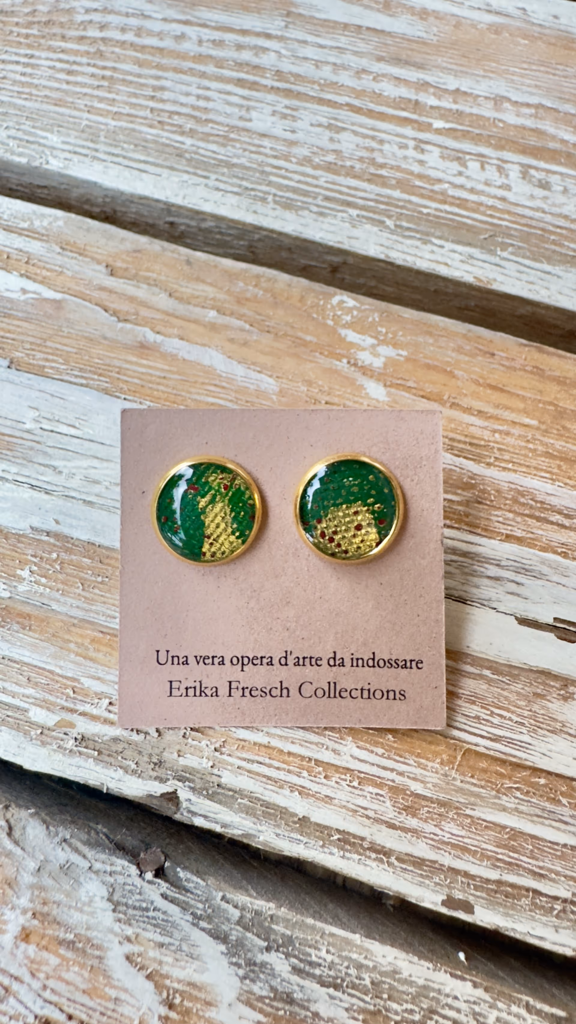 Orecchini a Bottone | Verde, Oro