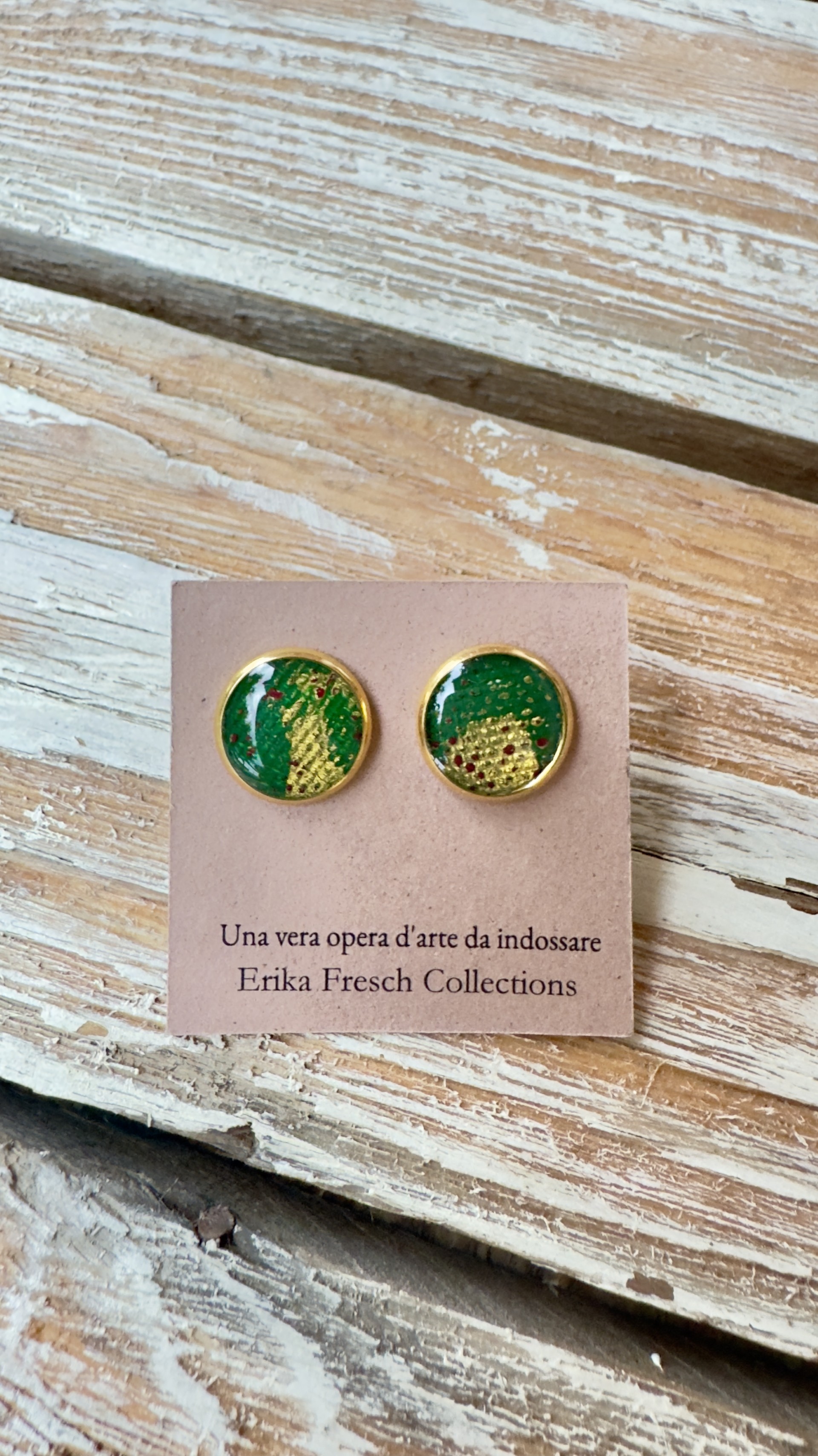 Orecchini a Bottone | Verde, Oro