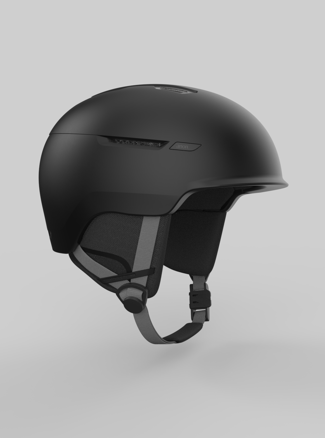 Burton / Anon — photorealistic render of a matte black Anon snow helmet, three-quarter front view | ANCORD Design Co
