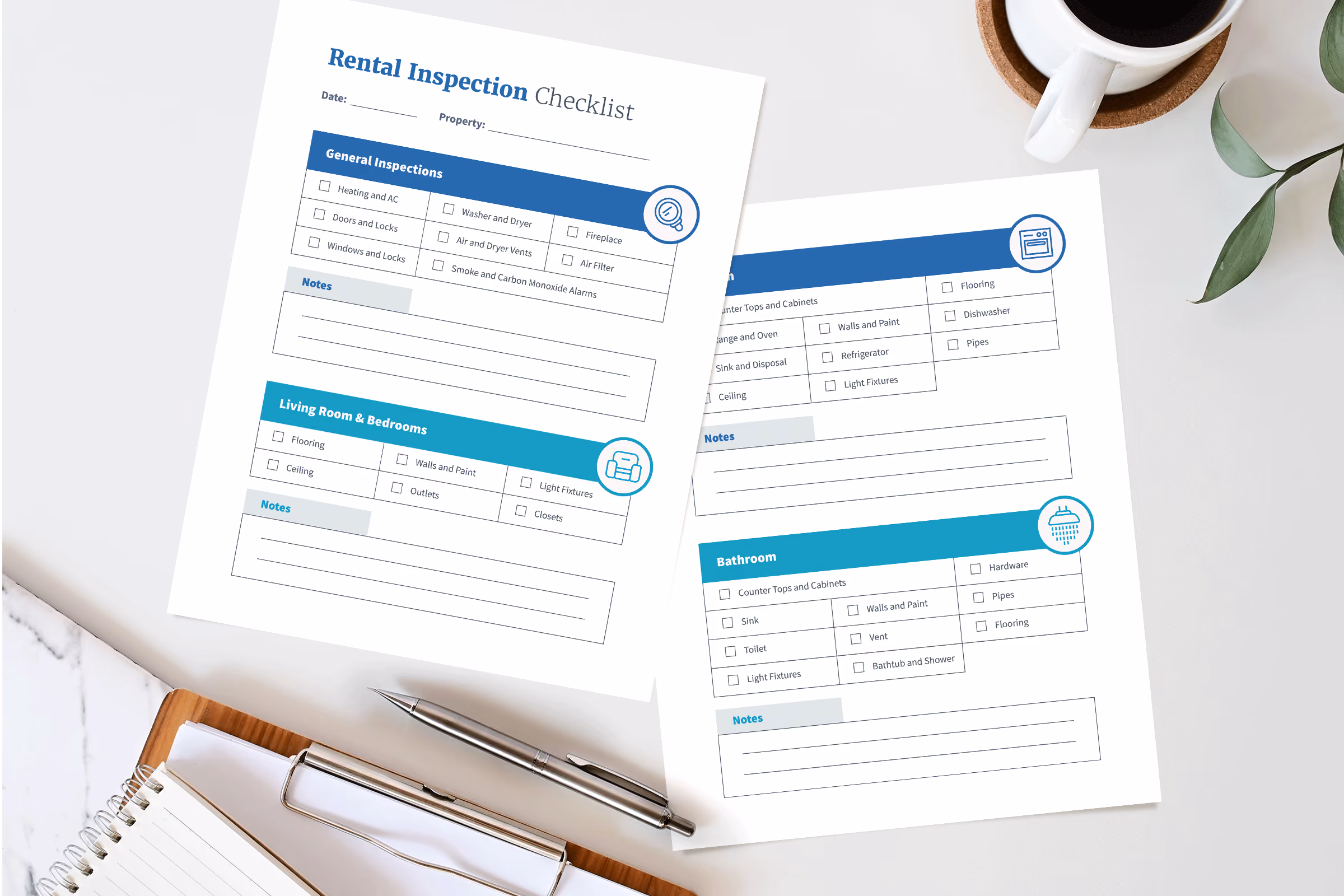 Mock up of rental inspection checklist with a table and grid