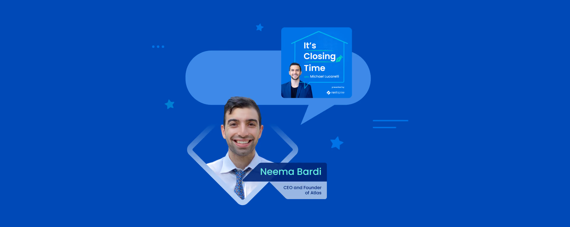 Portrait of Neema Bardi, CEO and Founder of Atlas, with podcast title 'It's Closing Time'