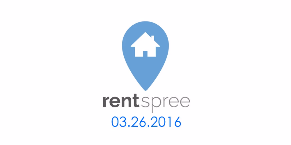 Rent Spree logo with a blue map pin and white house icon above the text and date 03.26.2016.