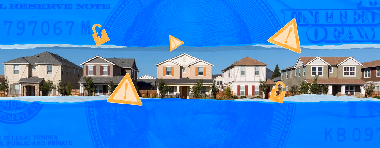 Images of rental properties and warning sign iconography