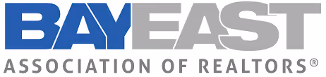 BAY EAST Association of Realtors logo with BAY in blue and EAST in gray.