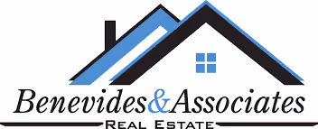 Logo with blue and black house roof icon and text Benevides & Associates Real Estate.