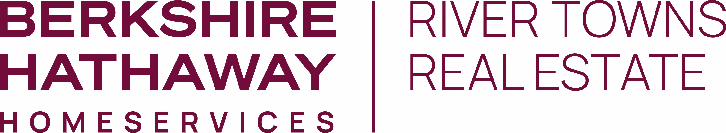 Berkshire Hathaway HomeServices River Towns Real Estate logo in burgundy text on white.