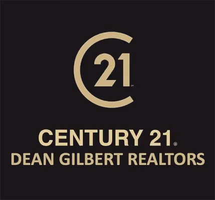 Century 21 Dean Gilbert Realtors logo with gold text on black background.