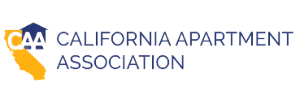 Logo of California Apartment Association with blue house icon and state silhouette.