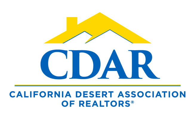 Logo of California Desert Association of Realtors with a yellow house roof above blue text.