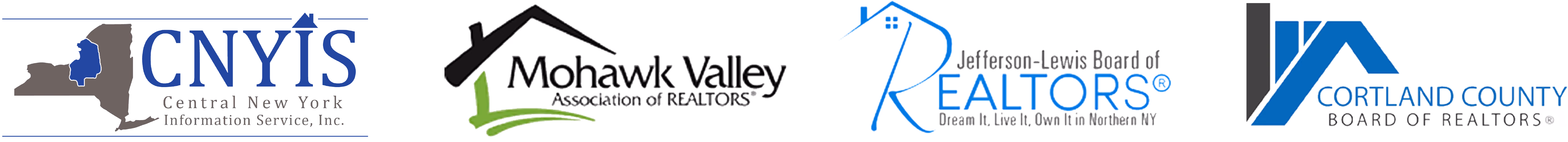Logos of CNYIS, Mohawk Valley Association of Realtors, Jefferson-Lewis Board of Realtors, Cortland County Board of Realtors.