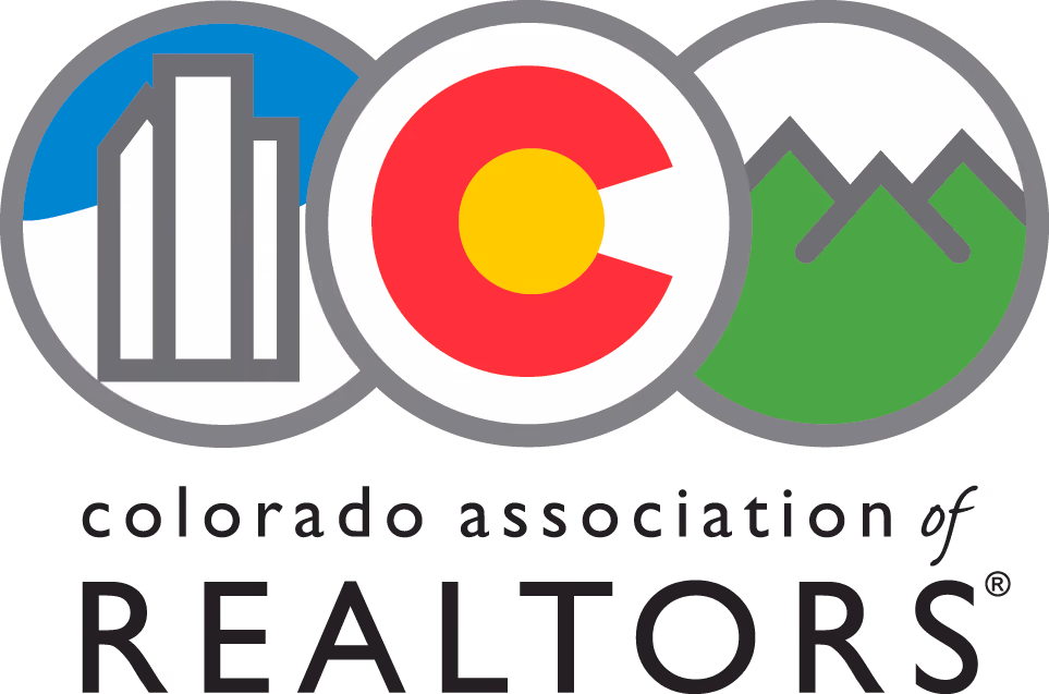 Logo with city skyline, Colorado flag C, and green mountains above 'Colorado Association of REALTORS'.