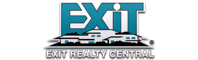 EXIT Realty Central logo with teal letters and roof silhouettes above the company name.