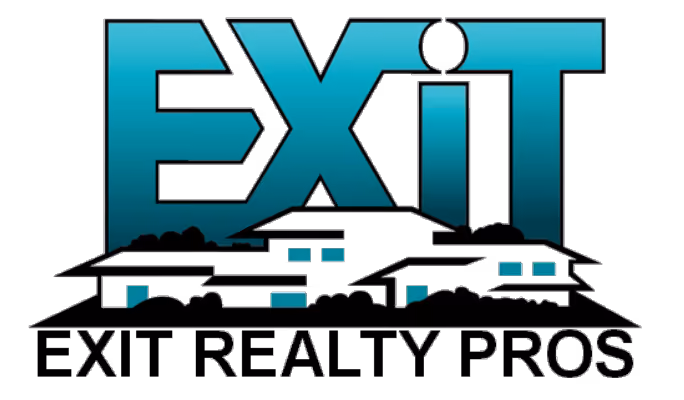 EXIT in large letters above stylized houses outline with XRA V PROS text below.