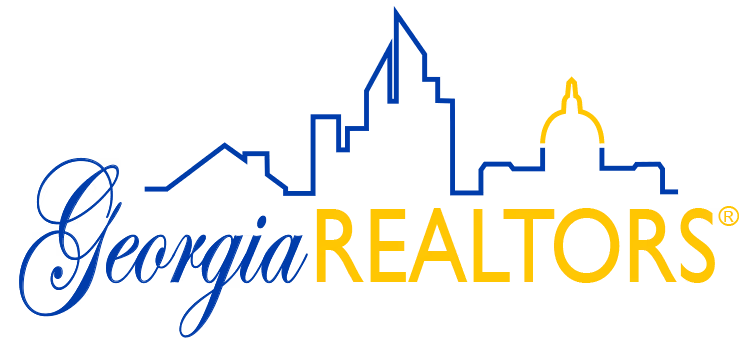 Georgia REALTORS logo with blue city skyline outline and yellow domed building silhouette.