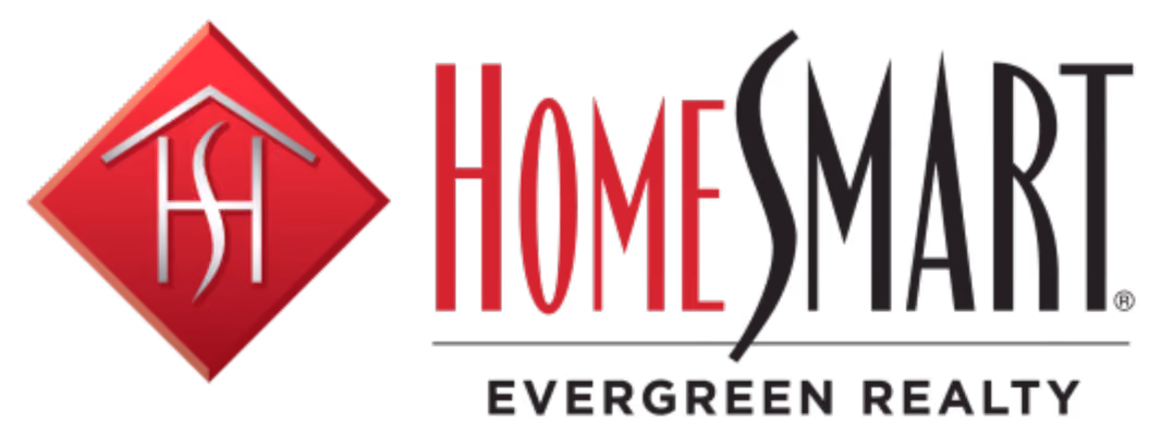HomeSmart Evergreen Realty logo with red and black text and a house-shaped red emblem.
