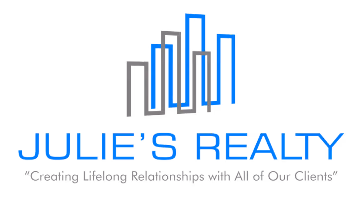 Logo of Julie's Realty with stylized blue and gray high-rise buildings above the company name.