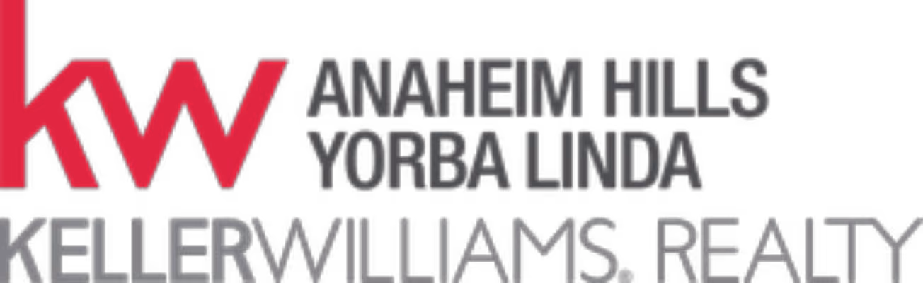 KW Anaheim Hills Yorba Linda Keller Williams Realty logo in red and gray on black background.