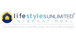 Lifestyles Unlimited International logo with a yellow house icon inside a blue hexagon.