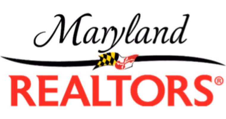 REALTORS text in red with a small Maryland state flag above the letter T.