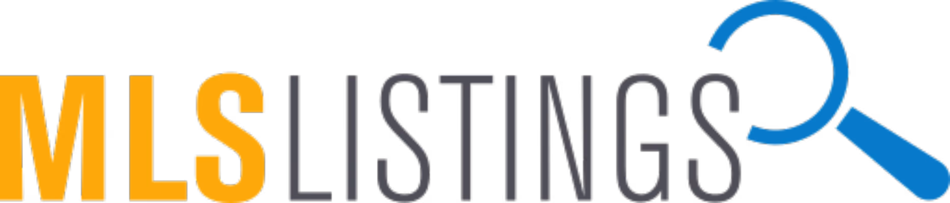 MLS Listings text logo with the first three letters in orange and a blue magnifying glass over the last S.