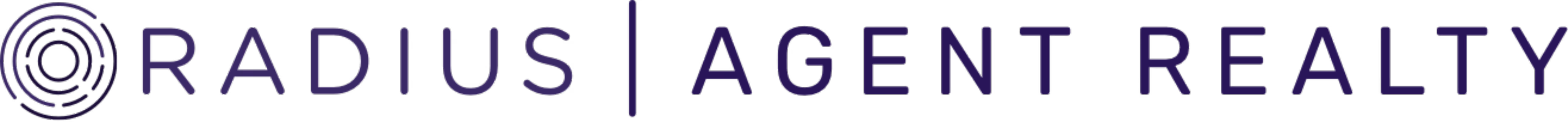 Radius Agent Realty logo with circular design and company name in dark purple text.
