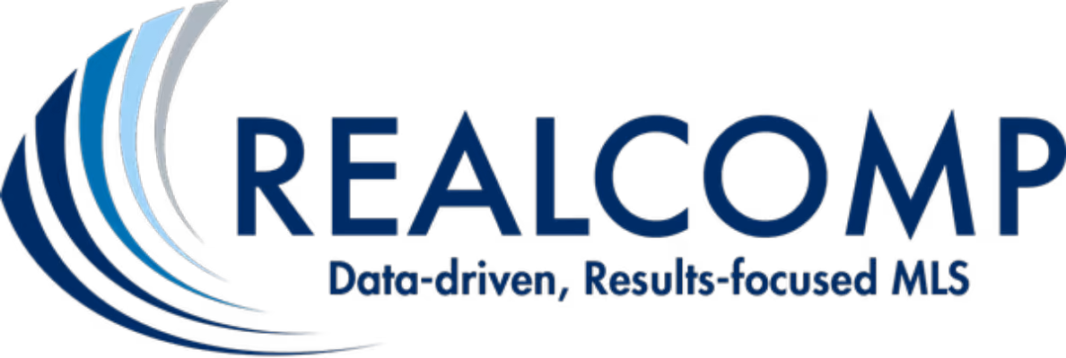 Realcomp logo with blue curved stripes and tagline Data-driven, Results-focused MLS.