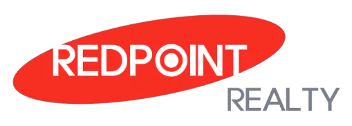 Redpoint Realty company logo with red ellipse and white and black text.