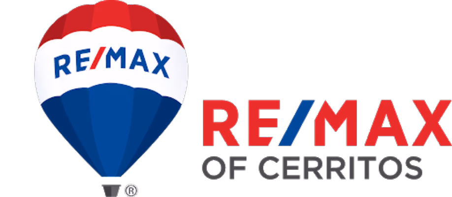 RE/MAX of Cerritos logo with a red, white, and blue hot air balloon and text.