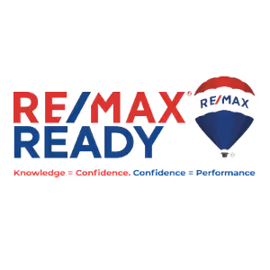 RE/MAX READY logo with a red, white, and blue hot air balloon and tagline about knowledge, confidence, and performance.