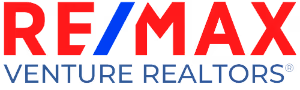 RE/MAX Venture Realtors logo with red, blue, and black text.
