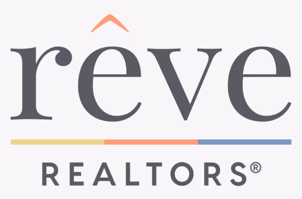 Reve Realtors logo with stylized ê and colored horizontal lines beneath.