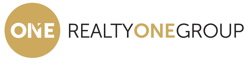 Realty One Group logo with ONE in a gold circle and the rest of the text in black and gold letters.