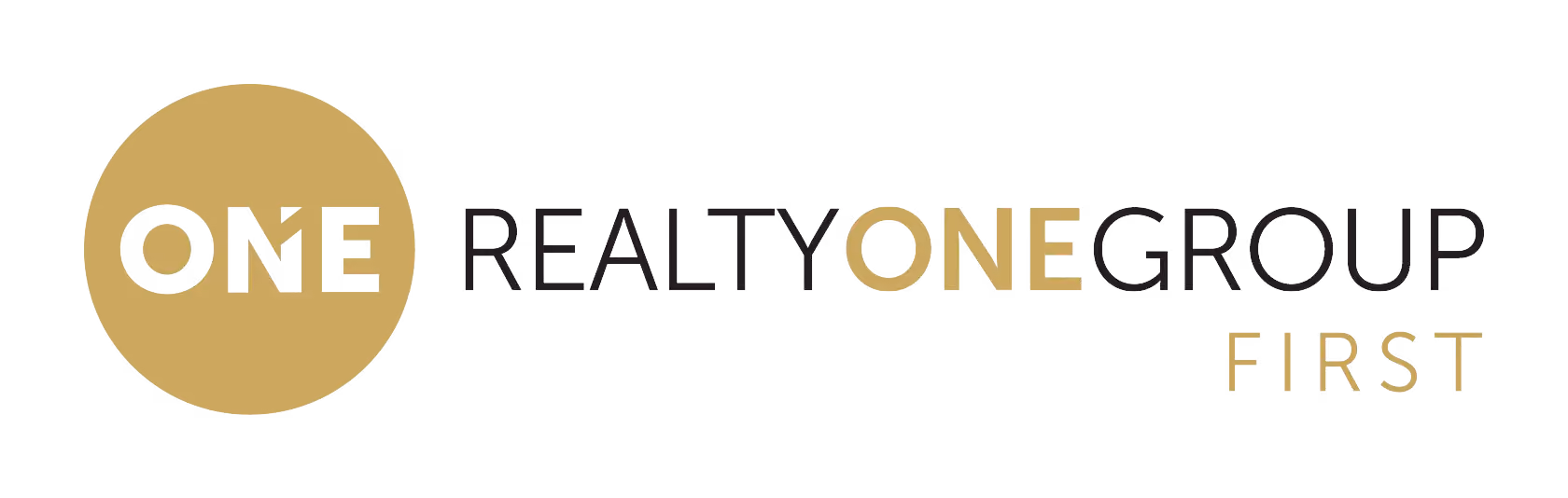 Realty One Group First logo with gold circle around 'ONE' and black and gold text.