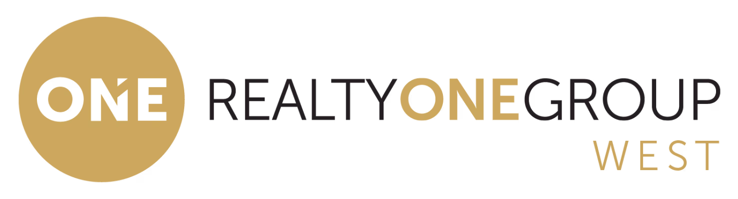 Logo for Realty One Group West with a gold circle containing the word ONE.