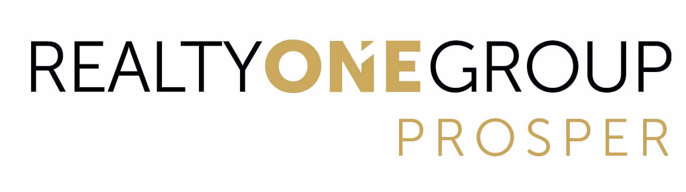 Realty ONE Group Prosper logo with Realty and Group in black and ONE and Prosper in gold.