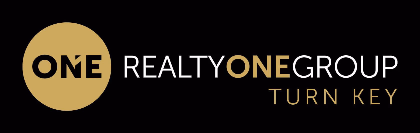 Realty One Group Turn Key logo with ONE in gold circle and text on black background.