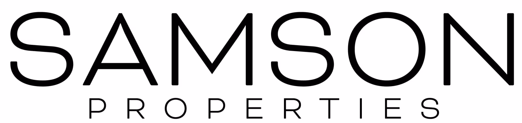 SAMSON PROPERTIES text logo in black letters on white background.