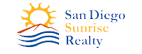 Logo with a yellow sun above orange hills and blue waves, text 'San Diego Sunrise Realty'.