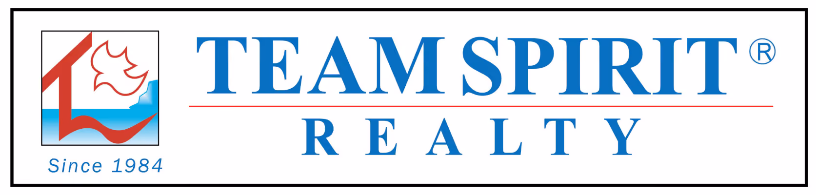 Team Spirit Realty logo with red house and leaf icon, blue text, and 'Since 1984' tagline.