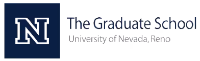 Logo of The Graduate School at University of Nevada, Reno with a navy blue background.