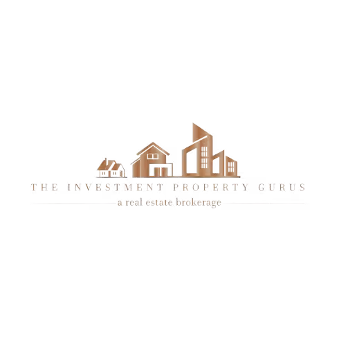 Logo with brown house and building icons above text reading The Investment Property Gurus real estate brokerage.