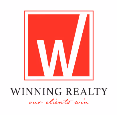 Winning Realty logo with stylized W and tagline Our clients win