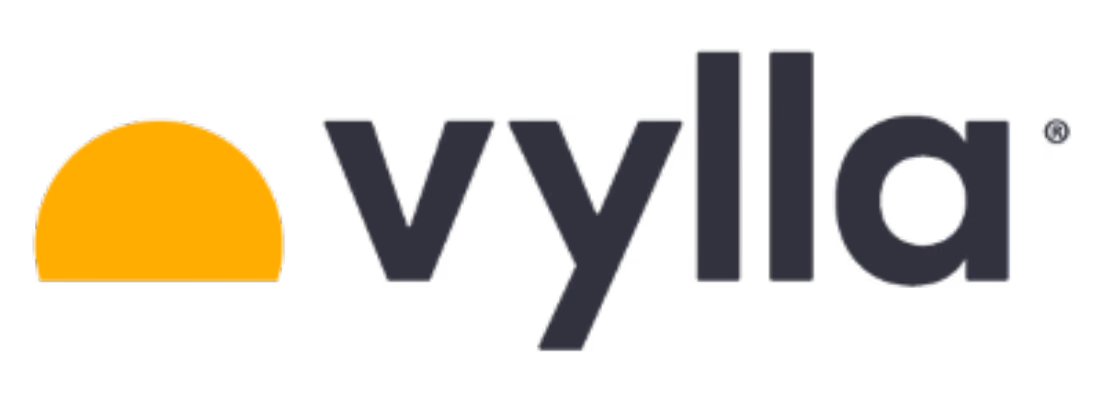 Vyylla brand name next to a simple orange half-circle logo resembling a sun.