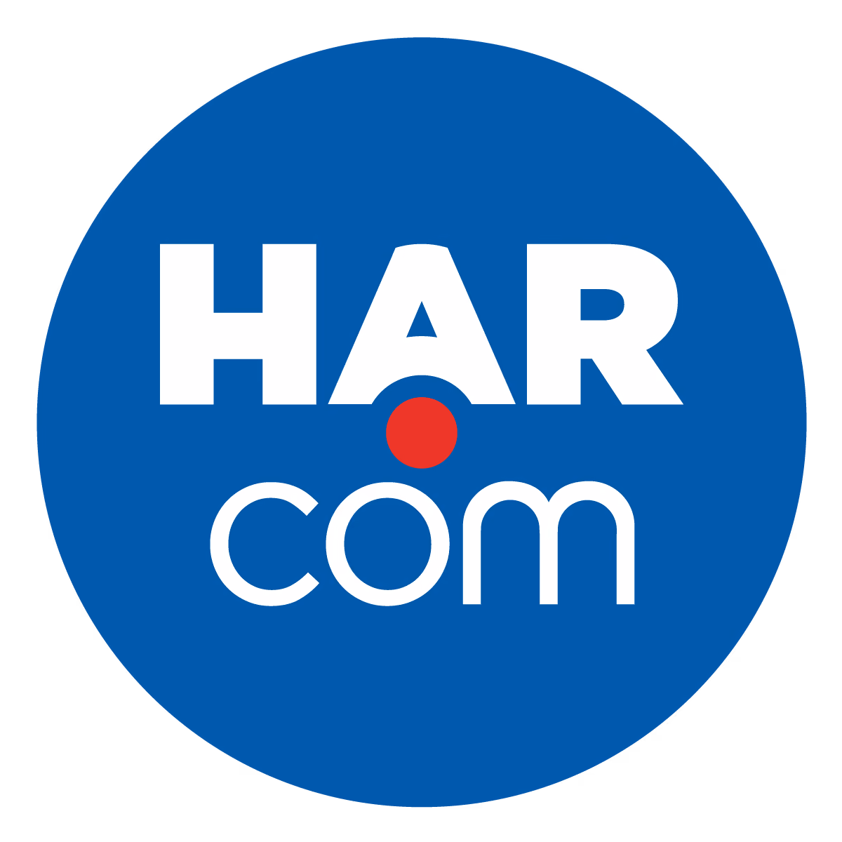 HAR com logo with white letters on blue circle and a red dot under the letter A.