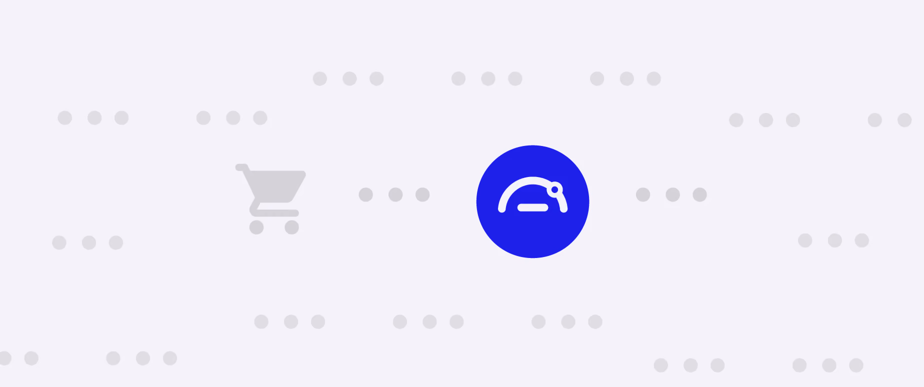 Light grey background shows a shopping cart and a blue circle with an icon showing a range like the range of a credit score.