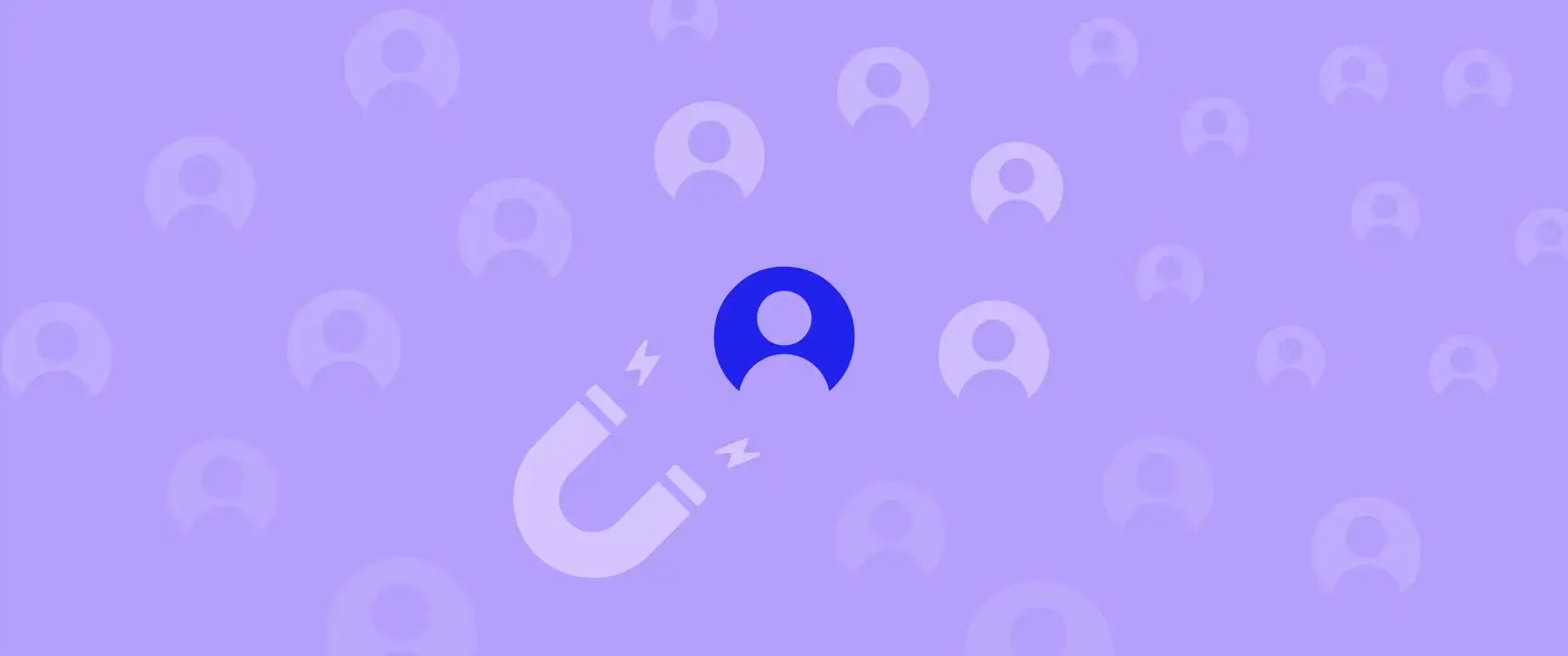 Image has a purple background with a magnet icon attracting an icon of a person in blue.